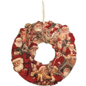 Annie Schickel -  Vintage Style Santa Postcard Wood Christmas Wreath